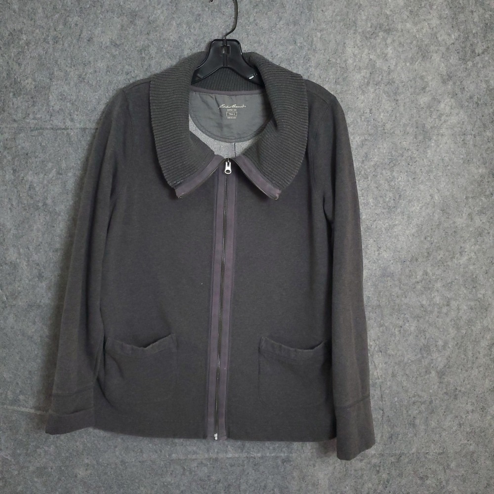 Eddie Bauer Jacket Mens Large Tall Gray Full Zip Longsleeve Quilted Outdoors L